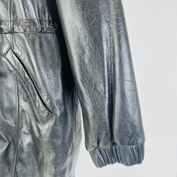 Vintage 1986 Wilsons Hooded Quilted Lined Leather Jacket Cinch‎ Waist 1X - Picture 5 of 14